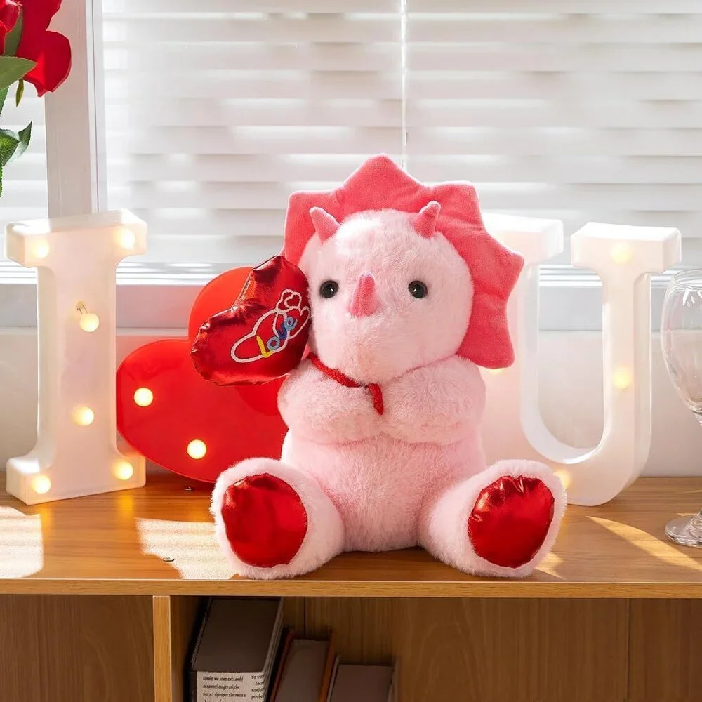 Dinosaur Stuffed Animal Valentines Dinosaur Plush Triceratops Toy Holding